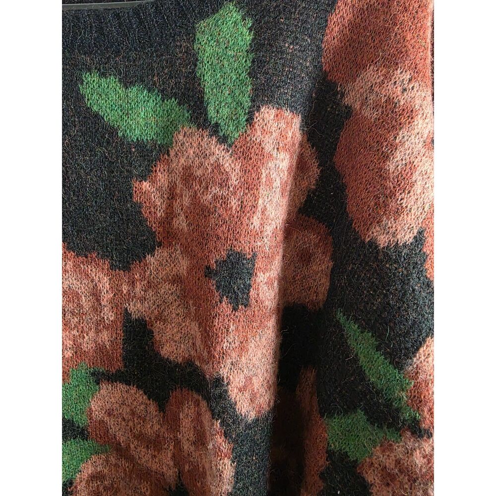Andree by Unit Floral Knit Oversized Sweater Rose Botanical Pullover M - Picture 2 of 4